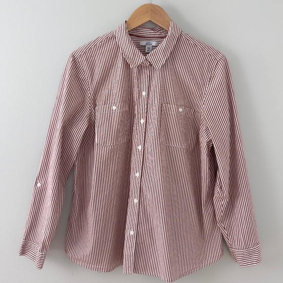 Croft & Barrow Rust Red/ White Striped Button Up Shirt - Picture 1 of 9